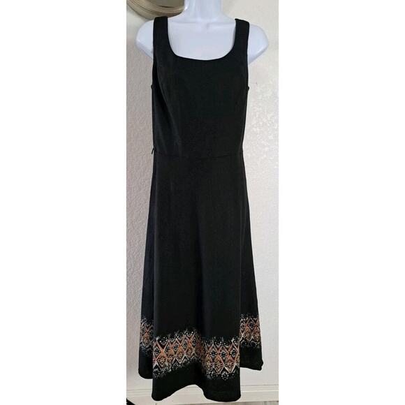 Vtg Linen Blend Boho Sleeveless Midi Dress Sz 6 Black Orange Atzec Southwestern - Picture 2 of 6